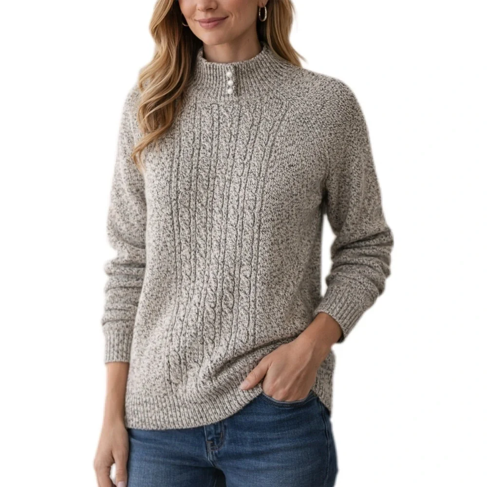Karen Scott Heathered Gray Mock Neck Sweater Size PL - Picture 1 of 10